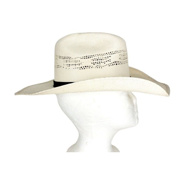 Vintage Rocha Hats Western Cowboy Hat Woven Straw Studded Leather Band 7 1/4" - Picture 2 of 11